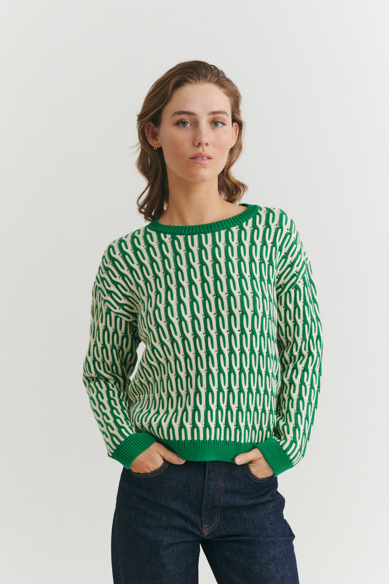 Basic Apparel Minie Sweater Sweaters 869 Abundant green / whisper white